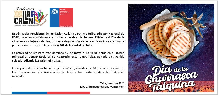 Invitación al Día de la Churrasca en Talca